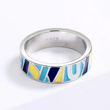 Vintage Classic Handmade Irregular Coloured Letters Graffiti Enamel 925 Ring