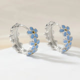 Delicate Handmade Enamel Flower Pattern Hoop Simple Cute Silver Colour Earrings
