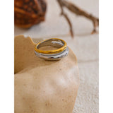 18K Gold Plated Statement Stainless Steel Metal Double Color Geometric Casting Ring