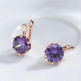 Luxury Amazing Six Claw Round Cut Purple 14K Rolled Rose Gold AAA Zircon Crystals Drop Earrings - Fashion Jewellery