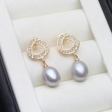 Flower Shape Design Real Multicolour Pearls AAA Zircon Diamonds Silver Earrings