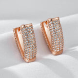 New Luxury V Shape 14K Rolled Rose Gold Full AAA Zircon Diamonds Hoop Earrings - Vintage Deasign Jewellery