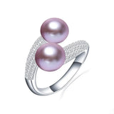 Double white pink purple black Freshwater Pearl AAA Zircon Diamonds Silver Rings
