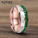 Dome Double Groove Inlaid With Green Crystal Stone Mother Of Pearl Shell Tungsten Rings