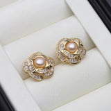 Dainty Small Freshwater Pearl AAA Zircon Diamonds Stud 925 Silver Earrings