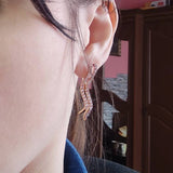 14 Karat Rolled Gold Shiny Cat Design AAA  Zircon Diamonds Long Drop Earrings For Women