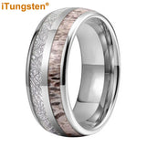 Polished Bevel Edges Deer Antler, Meteorolite Inlay 6/8mm Tungsten Carbide Rings