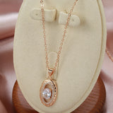 Sensational Rolled 14K Rose Gold Oval AAA Zircon Setting Necklace For Woman - Ethnic Style Jewellery