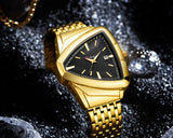 New Men's Watches Triangle Design Personality Top Brand Luxury Fashion Stainless Steel Golden Quartz Wristwatch