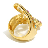 18K Gold Plated Creative Stainless Steel Hollow Heart Multicolor AAA Zircon Crystals Ring