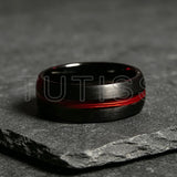 Black Dome Brushed Middle Groove Embedded With Red Fishing Line 6mm 8mm Tungsten Ring