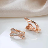 New Filled 14K Rose Gold Micro Inlay AAA Zircon Diamonds Cross Clip Dop Earrings, Fashion Party Fine Jewellery