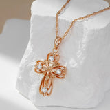 Amazing 14K Filled Rose Gold Cross Crucifix Jesus AAA Zircon Diamonds Necklace - Classic Simple Jewellery