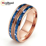 Gold/Blue Crystal Stones Guitar String Inlaid 8MM Men and Women Tungsten Rings