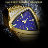 New Men's Watches Triangle Design Personality Top Brand Luxury Fashion Stainless Steel Golden Quartz Wristwatch