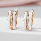 Glossy Simple Stylish AAA Zircon Diamonds Full Paved 14K Rolled Rose Gold Earrings For Women - Fine Jewellery