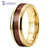 New Koa Wood Inlay Beveled Polished 6mm 8mm Tungsten Ring for Men Women