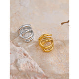 18K Gold Plated Stylish Unique Design Stainless Steel Metal Geometric Unusual Ring