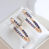 Awesome V-shaped Geometric Design Filled 14K Rose Gold Double Purple AAA Zircon Crystals Drop Quality Earrings