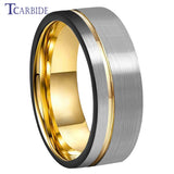 Excellent Offset Grooved Brushed 8MM Tungsten Wedding Rings for Men Women