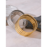 New Trendy Stainless Steel Elastic Metal Wide Bracelet Bangle Gold Silver Colour High Quality Jewellery - The Jewellery Supermarket