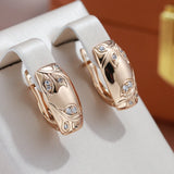 14K Rolled Gold Geometric Leaf Embossed AAA Zircon Diamonds Square Elegant Earrings