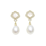 Scalloped Real Multicolour Pearls AAA Zircon Diamonds Cute Silver Dangle Earrings