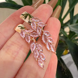 14 Karat Filled Gold Vintage Pink AAA Zircon Crystals Leaf Luxury Dangle Earrings For Women