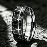 Black Geometric Hammered Offset Groove 8mm Tungsten Rings for Men Comfort Fit