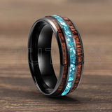 Inlaid Hawaiian Koa Wood Sky Blue Crystal Stone 6/8mm Tungsten Carbide Rings