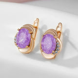 Quality Purple 14K Filled Rose Gold AAA Zircon Crystals Earrings For Women - Cute Party Fine Jewellery