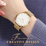 New Simple Elegant Rose Gold Tone Stainless Steel Women Bracelet Watch - Quartz Movement Steel Mesh Watches