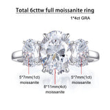 3 Stones 3/6cttw Oval Cut VVS1 D Colour Moissanite Diamonds Engagement Silver Ring