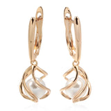 14 Karat Filled Gold Elegant Pearls Long Drop Fashion Wedding Earrings For Women
