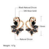 14 Karat Filled Gold Luxury Geometric Flower Black AAA Zircon Crsytal Dangle Earrings
