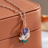 14K Gold Filled Vintage Purple AAA Zircon Diamonds Flower  High Quality Pendant Necklace