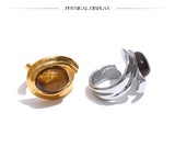 18K Gold Plated Popular Stainless Steel Natural Tiger Stone Geometric Charm Ring