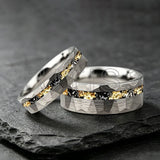 Mens 6/8mm Black Gold Meteorite Gold Foil Tungsten Carbide Rings Men's Wedding Rings