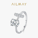 Open Minimalist Design Oval AAAA Lab Created Diamond Silver Sparkling Ring
