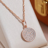 14K Filled Rose Gold White AAA Zircon Coin Round Pendant Long Women Necklace - Party Daily Matching Jewellery