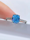 Sea Blue Radiant Cut Ring Set with High Quality AAAAA High Carbon Diamonds - Fashion Engagement Jewellery - The Jewellery Supermarket