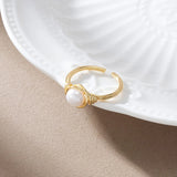 Elegant Single Natural Freshwater Pearl Silver 18K GP Adjustable Ring