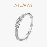 Exquisite Silver Stackable Geometric Design AAAA Lab Created Diamond Rings