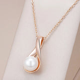 Classic Elegant Rolled Rose Gold of 14-Karat Purity Pearl Pendant And Necklace For Women - Fine Jewellery