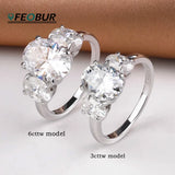 3 Stones 3/6cttw Oval Cut VVS1 D Colour Moissanite Diamonds Engagement Silver Ring