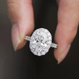 Amazing 1-5Carat Oval Cut Moissanite Diamod Rings, Silver GRA Certified Halo Promise Wedding Engagement Jewellery