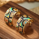 C Shaped Colourful Handmade Enamel Geometric Design Bohemia Stud Earrings