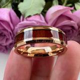 New Tungsten Wood Inlay Beveled Egdes Flat Polished Finish Fashion Wedding Rings For Men Women - The Jewellery Supermarket