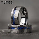Meteorite Nebula Inlay Hammered 6/8mm Gold/Silver Color Tungsten Ring for Men Women