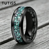Green Crushed Crystal Inlay 6mm 8mm Gold Tungsten Carbide Rings for Men Women